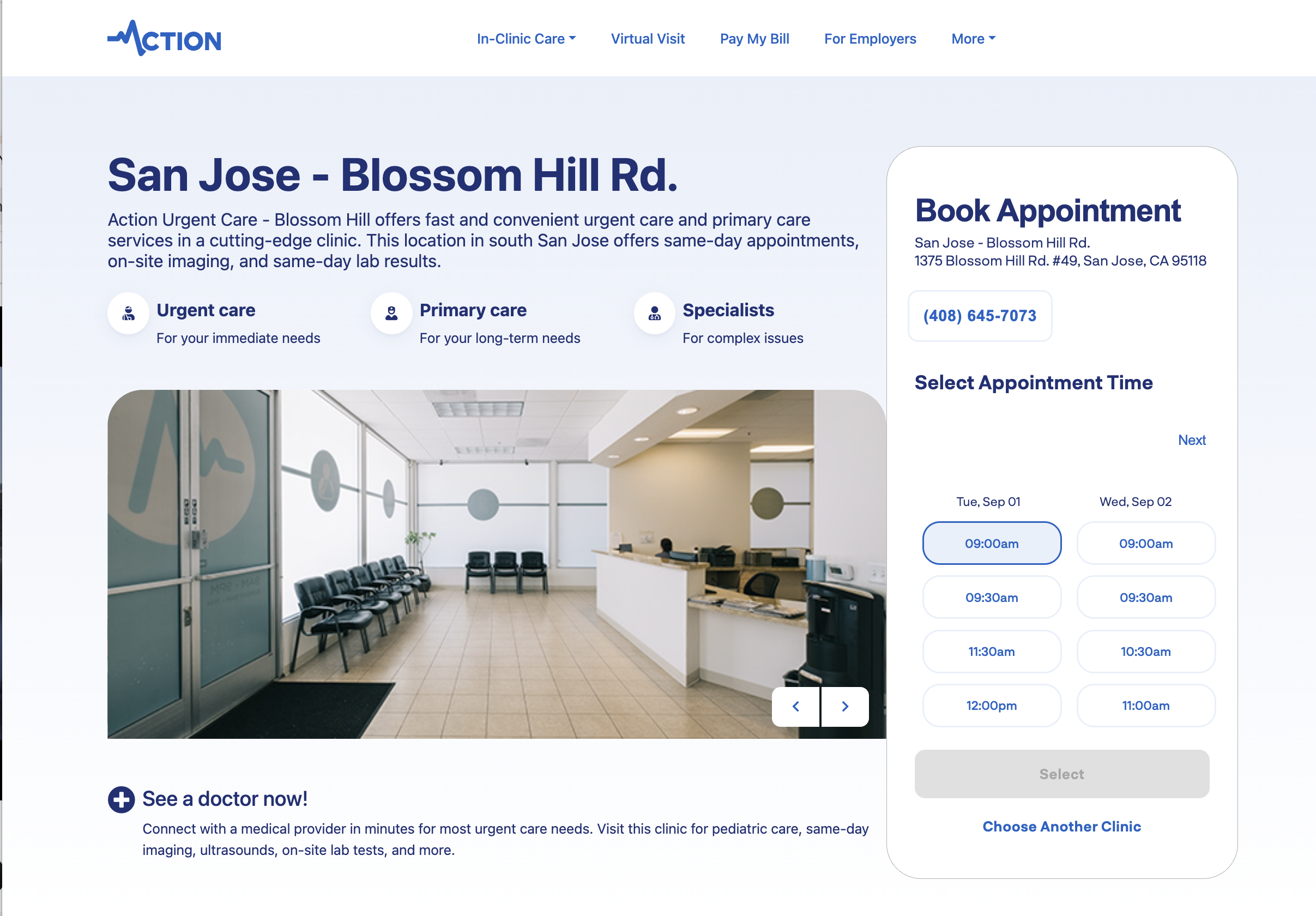 Action Urgent Care homepage
