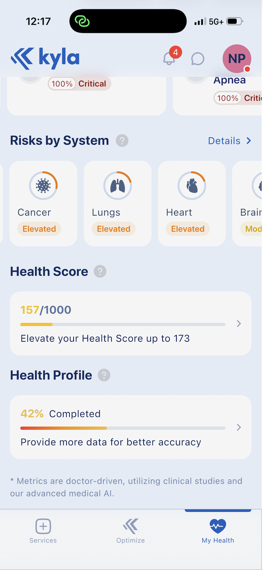 Kyla app dashboard