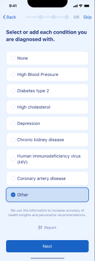 Conditions questionnaire prompting follow-up questions to improve model confidence